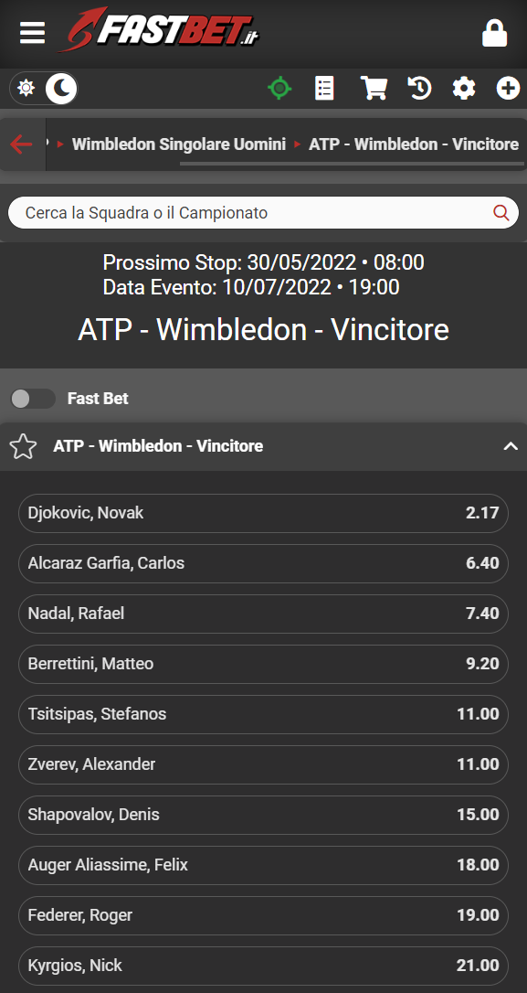 Quote Wimbledon fastbet