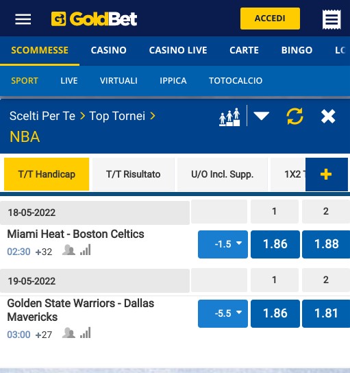 Goldbet Quota NBA