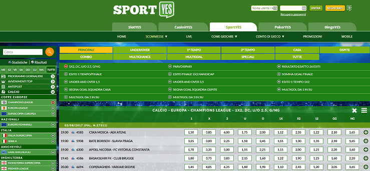 Home page SportYes scommesse sportive Recensione Sportyes: palinsesto, quote calcio, bonus scommesse