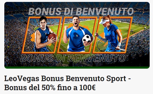 Screenshot del Bonus Benvenuto Sport da LeoVegas: 50% fino a 100€