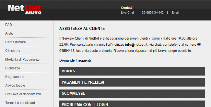 Il Servizio Clienti Netbet è a tua disposizione per fugare qualsiasi dubbio sul tuo Conto di Gioco.