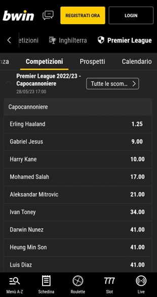 Quote capocannoniere premier league bwin