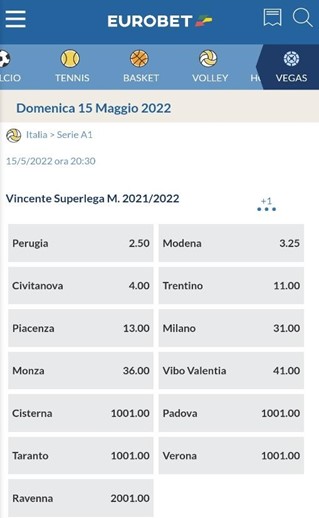 Quote vincente superlega eurobet