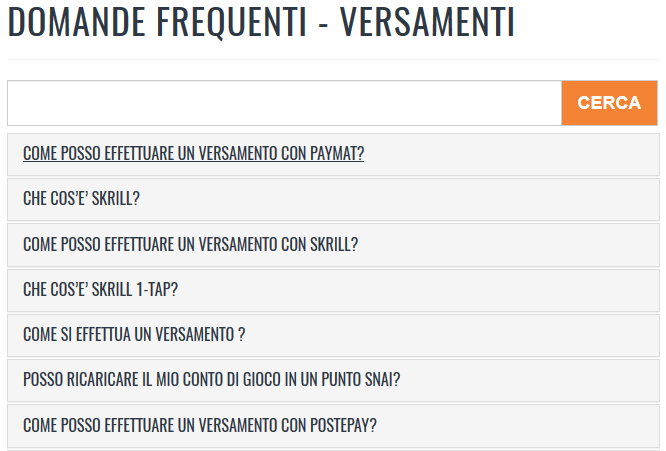 Se non trovi qui la risposta alle tue domande, consulta tra le F.A.Q. sul sito di Snai.