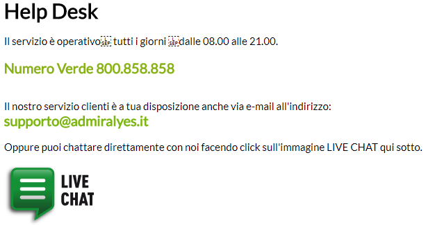 Per ogni dubbio o problema, puoi conttatare l'Help Desk di SportYes.