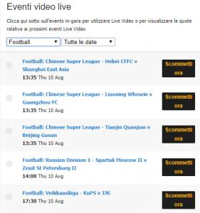 Streaming Betfair tv palinsesto eventi sportivi live