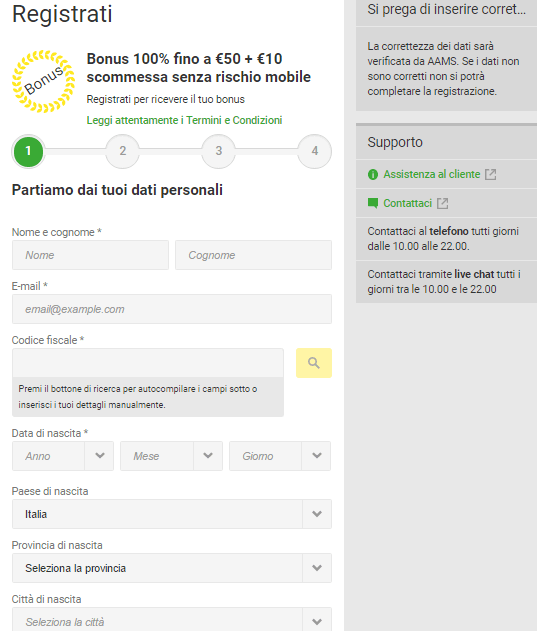 Se sono trascorsi almeno 15 giorni da quando hai chiuso il tuo precedente Conto di Gioco Unibet, allora puoi aprirne un altro.