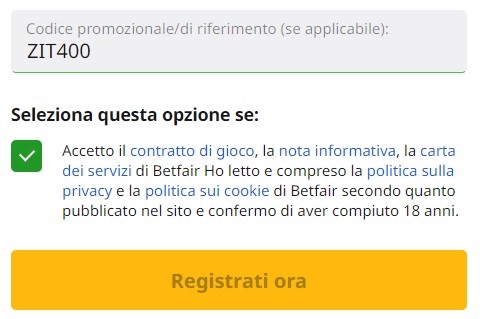 betfair codice bonus