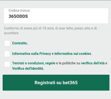 codice promo bet365