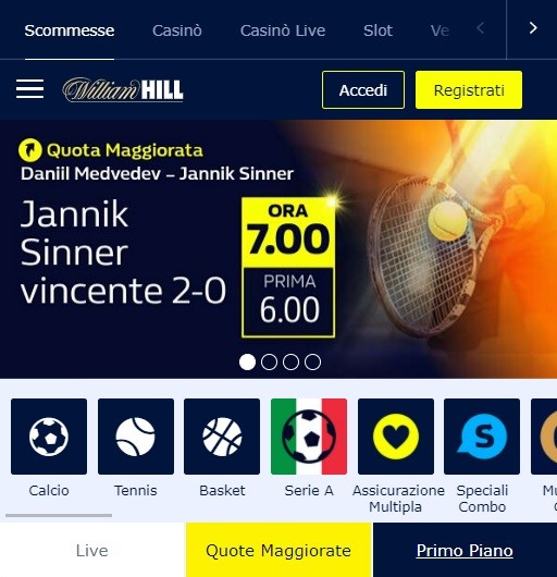 Recensione William Hill: palinsesto, quote calcio, bonus scommesse