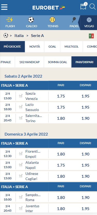 scommesse pari dispari eurobet