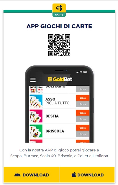 goldbet app giochi carte