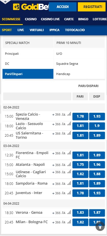 Scommesse Pari Dispari Goldbet