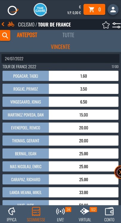 scommesse tour de france snai