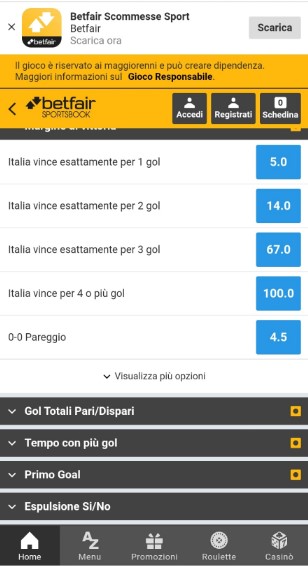 pronostici betfair margine vittoria