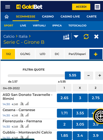 quote goldbet serie c