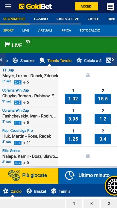 Quote goldbet tennistavolo