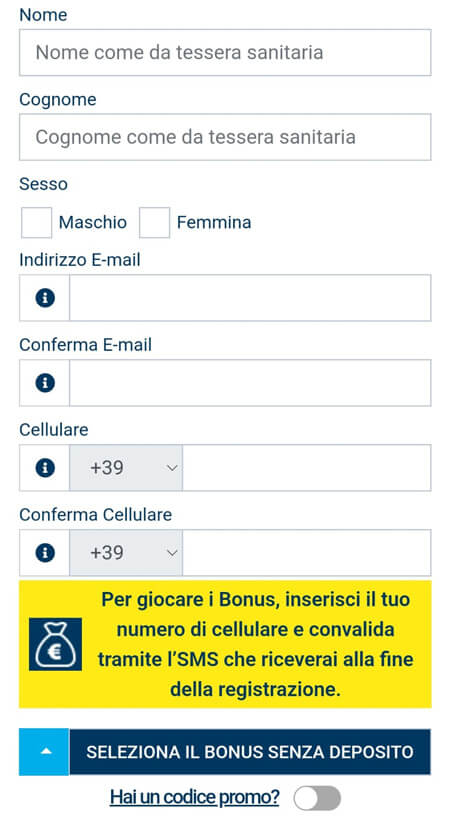 registrazione betflag dati personali