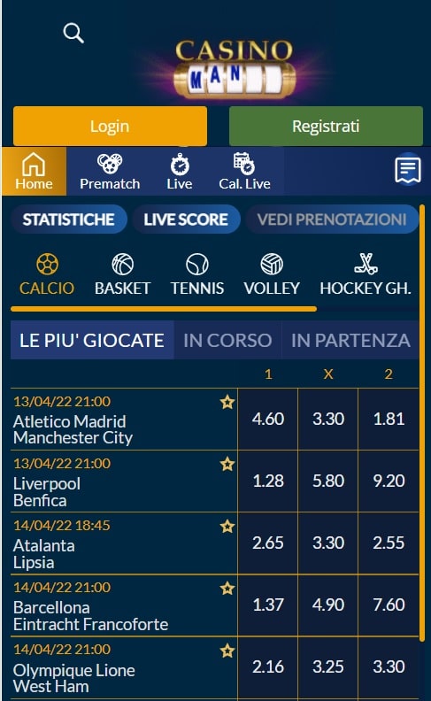 Recensione Casinomania: palinsesto, quote calcio e bonus scommesse