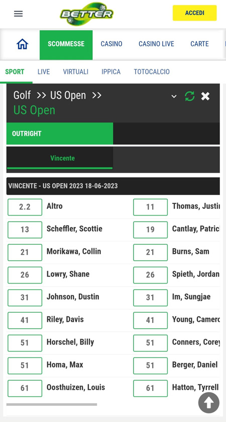 scommesse golf better