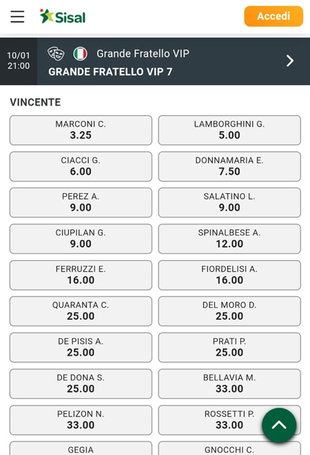 Scommesse grande fratello sisal