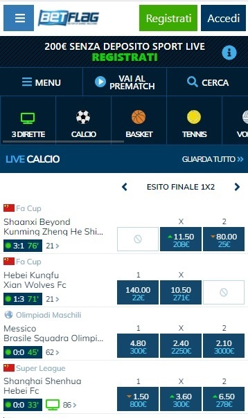 scommesse live Betflag screenshot