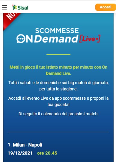 sisal scommesse on demand live