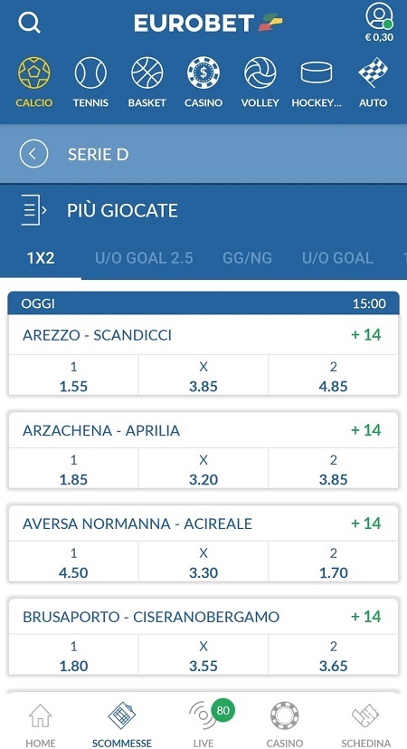 scommesse serie d eurobet