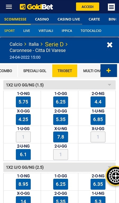 Scommesse Serie D Goldbet