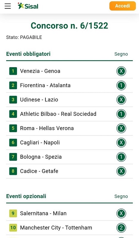 sisal totocalcio online