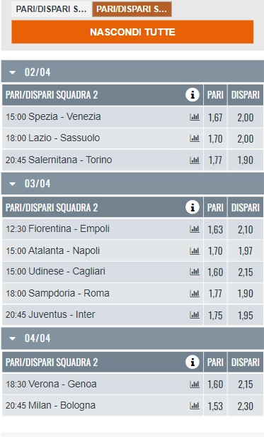 scommesse pari dispari snai