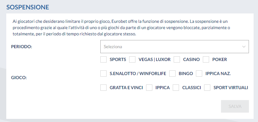 sospensione conto eurobet